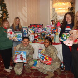 From left: Rosa Pannitto, Joann Monaco, Sgt. Hernandez, Staff Sgt. Mason, Gianna Famulari and Margaret Stanton. Brooklyn Eagle photo by Mario Belluomo