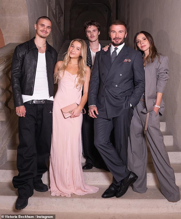 At its founding, Buster Hot Sauce Inc, the company behind Cloud23, was reportedly supported financially by Brooklyn’s parents, David and Victoria (Beckhams Pictured from left: Romeo, Harper, Cruz, David and Victoria)