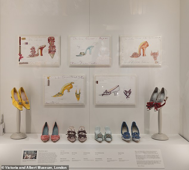 The exhibition is sponsored by luxury footwear designer Manolo Blahnik, who created an exquisite collection on display