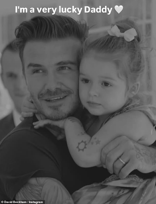 The collection of images also featured a shot of Sir David with daughter Harper as an infant