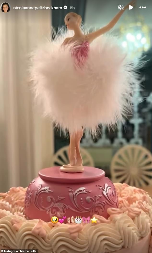 In other images, there was a second pastel pink cake, adorned with white icing and decorated with a ballerina topper