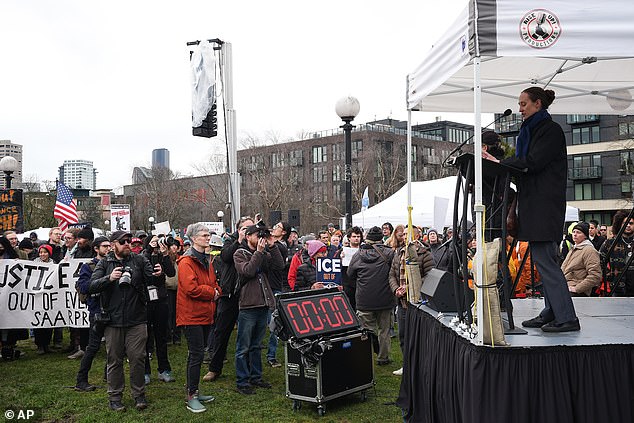 'This will take all of us,' the Seattle Mayor said in a rallying call to residents via a video message posted on her X account, while she also joined anti-ICE protests in the city, as shown above