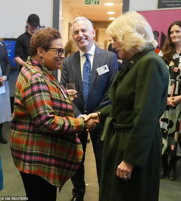 Camilla speaks with author Jackie Kay during a visit to National Library of Scotland