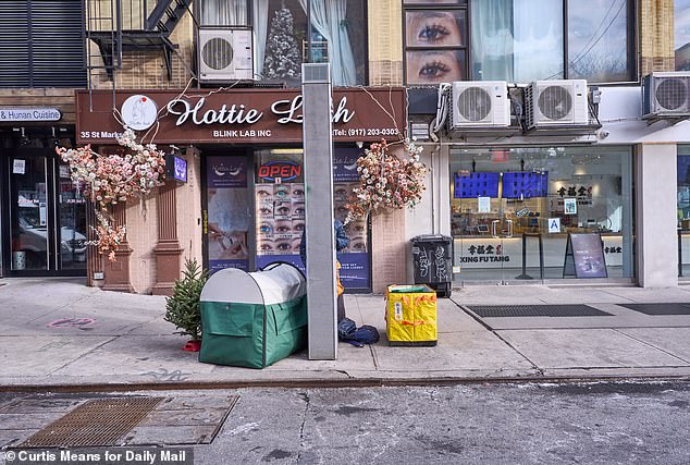 In 2022, Adams called for an initial sweep of 200 encampments when he launched his policy (pictured a 2026 encampment)