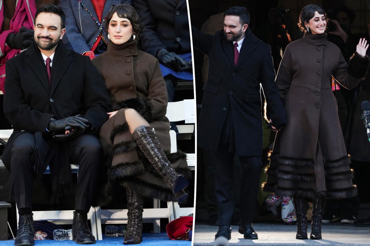 NYC Mayor Zohran Mamdani's wife, Rama Duwaji, attends inauguration in brown coat and lace-up boots