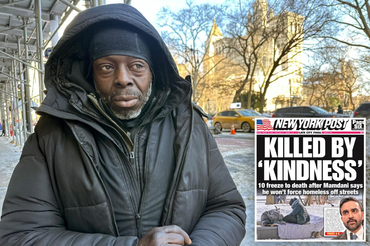 NYC homeless crisis lands right outside City Hall as vagrant notes 'people on the ground dead' in bitter deep freeze