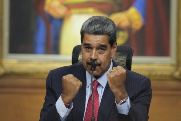 President Nicolas Maduro gestures during a news conference at Miraflores presidential palace in Caracas, Venezuela, Wednesday, July 31, 2024, three days after his disputed reelection. AP Photo/Matias Delacroix