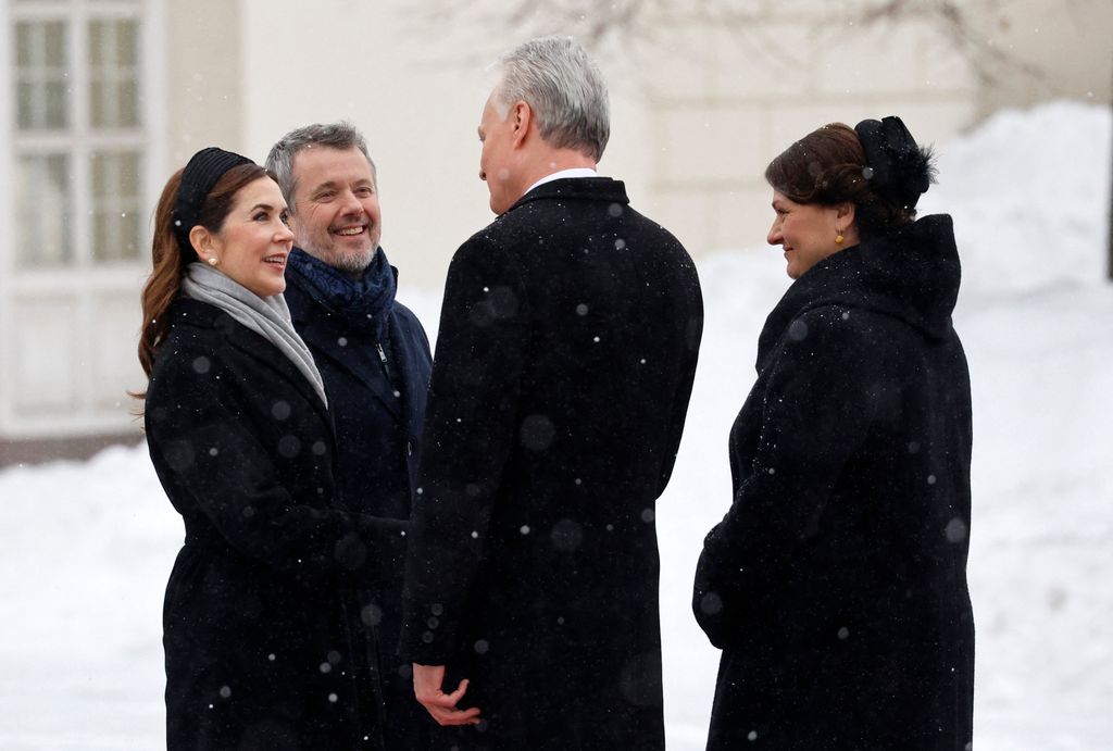 Lithuania's President Gitanas Nauseda and his wife, Lithuania's First Lady Diana Nausediene welcome King Frederik X of Denmark and his wife, Queen Mary of Denmark, in front of the Presidential Palace in Vilnius, Lithuania, on January 28, 2026