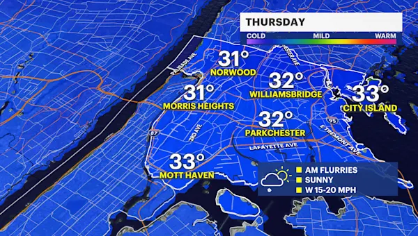 Frigid temperatures, windy conditions kick off New Year's Day in The Bronx