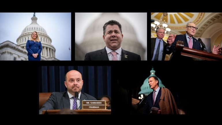 From top left, Laura Gillen, Nick LaLota, Chuck Schumer, Tom...