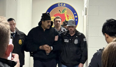 Solemn-faced Nicolás Maduro sports handcuffs inside NYC DEA headquarters as he arrives in US to face trial