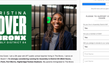 DSA member Christina Cover weighing Assembly bid in the South Bronx