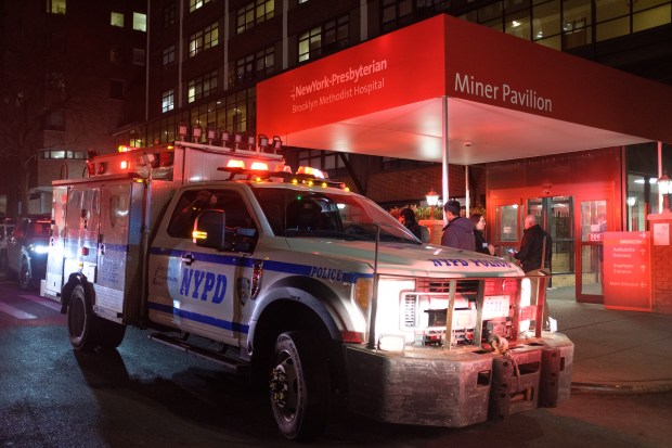 Police respond to an officer-invoved shooting at New York Presbyterian Methodist Hospital on 7th Ave. in Brooklyn, New York City on Thursday, January 8, 2025.