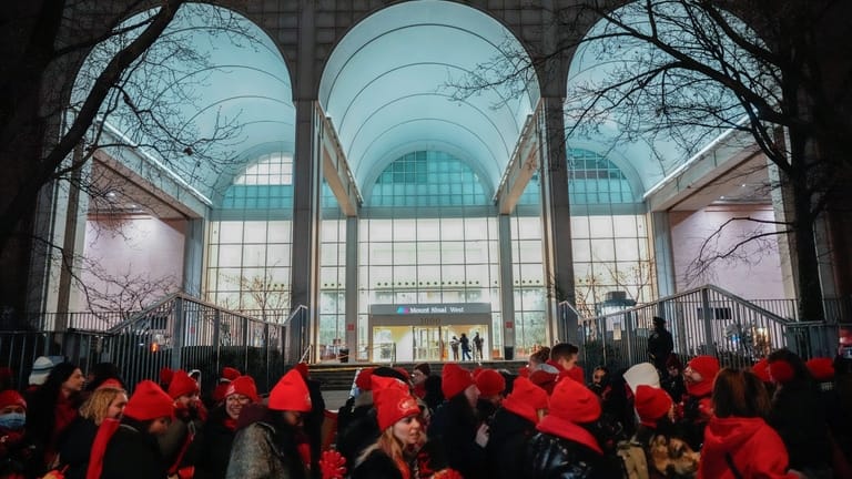 Nurses strike outside Mount Sinai West Hospital, Monday, Jan. 12,...