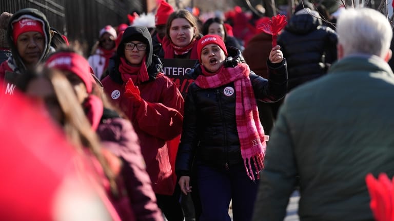 Nurses strike in front of Montefiore Hospital in the Bronx...