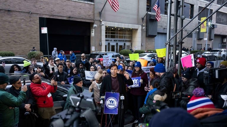 Carlos Calzadilla, President of Brooklyn Young Democrats, speaks during a...