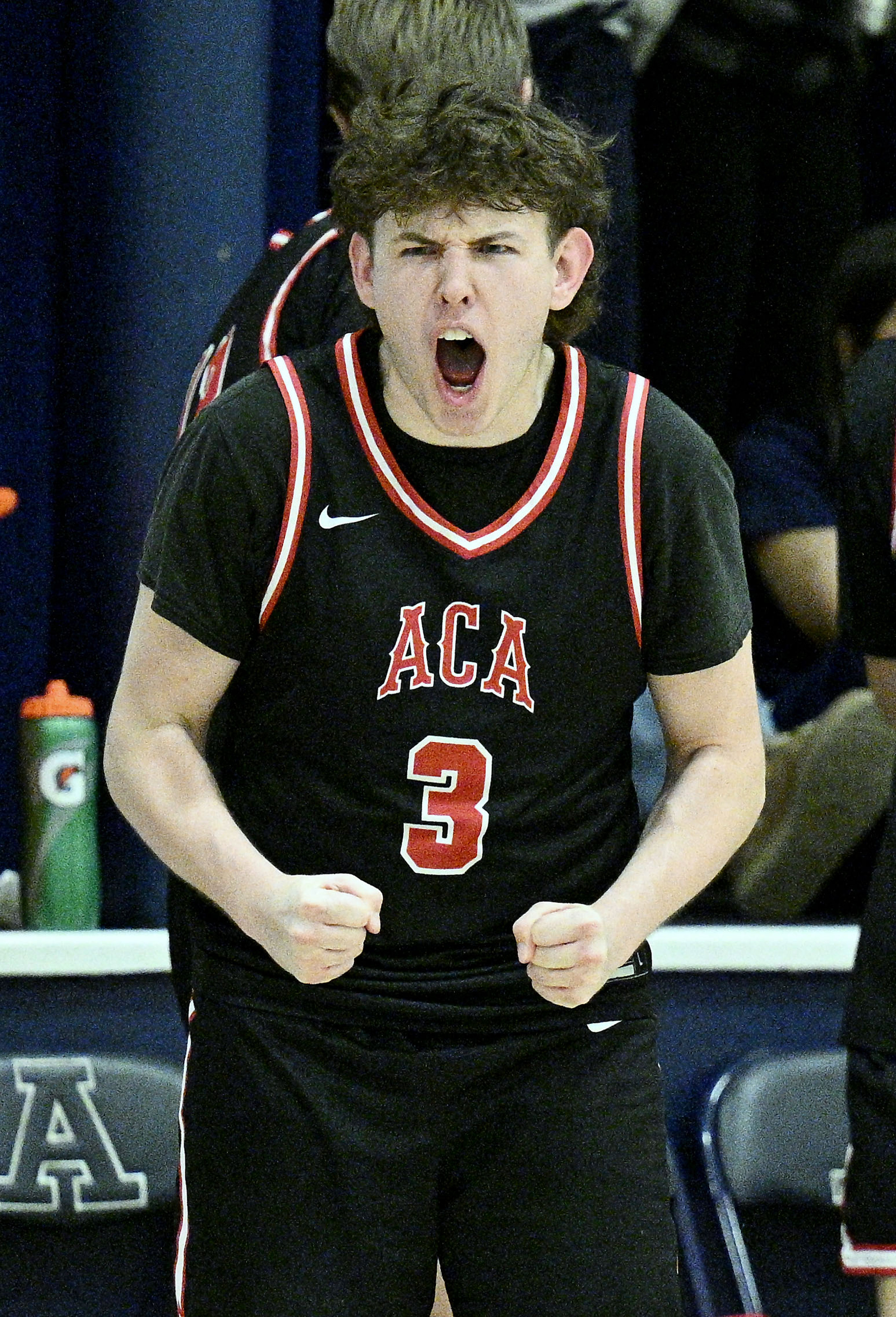 Arrowhead Christian Academy point guard Dylan Spears (4) celebrates an...