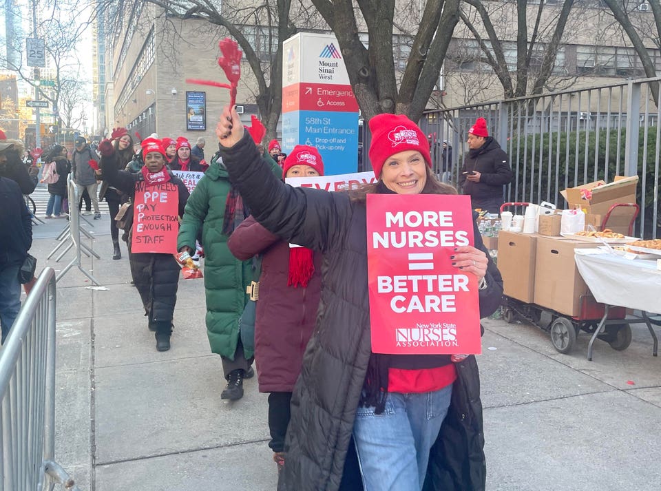 Nurses from Mount Sinai West in New York City are protesting work conditions.