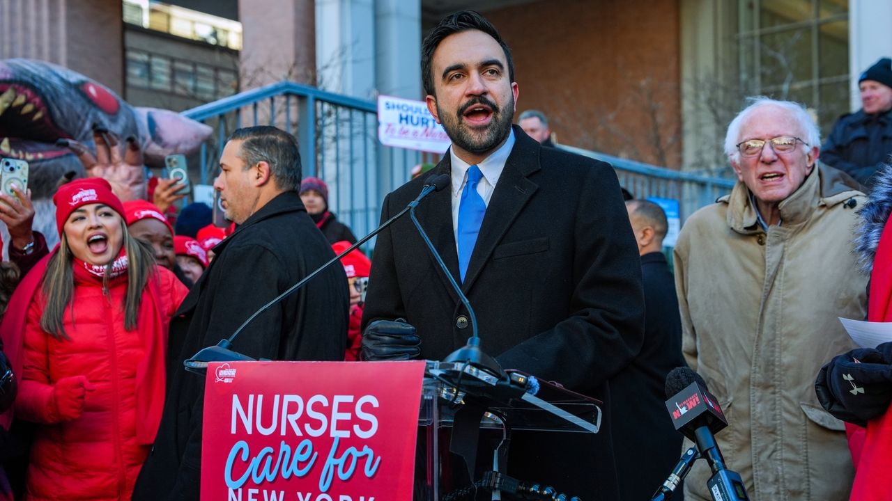 NYC Mayor Zohran Mamdani and US Sen. Bernie Sanders rally with nurses on ninth day of strike