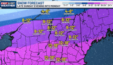 Snow totals town-by-town for Vermont and New York Sunday into Monday