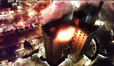 Firefighters battle blaze on top floors of Bronx apartment