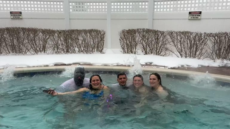 Relaxing in the outdoor jacuzzi at the Hilton Garden Inn...