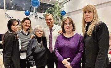 (L. to r.): Dianna Loiselle; Irene Stathatos, UCCA VP; RoseMarie Poveromo, UCCA Pres­ident; Honorable Judge Peter Vallone Jr.; Car­oline Simeone; and Florence Koulouris. Photos George Rivera
