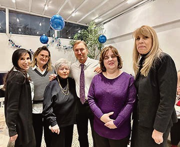 (L. to r.): Dianna Loiselle; Irene Stathatos, UCCA VP; RoseMarie Poveromo, UCCA Pres­ident; Honorable Judge Peter Vallone Jr.; Car­oline Simeone; and Florence Koulouris. Photos George Rivera
