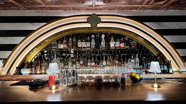 The swanky bar at Bhaijaan, a glamourous Indian restaurant in...