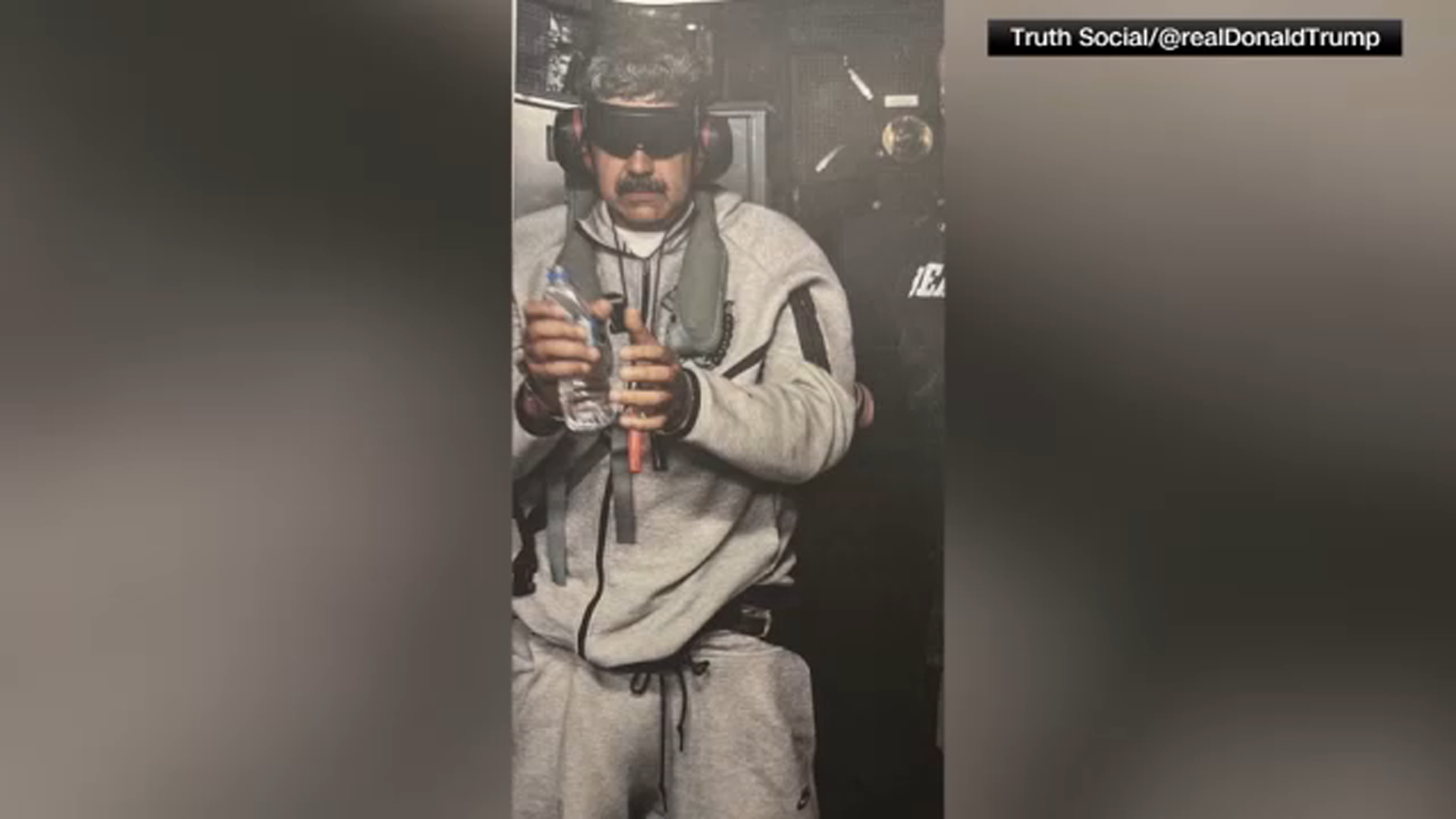 President Trump posted a photo on Truth Social allegedly showing Venezuelan President Maduro after his capture, writing, "Nicolas Maduro on board the USS Iwo Jima."