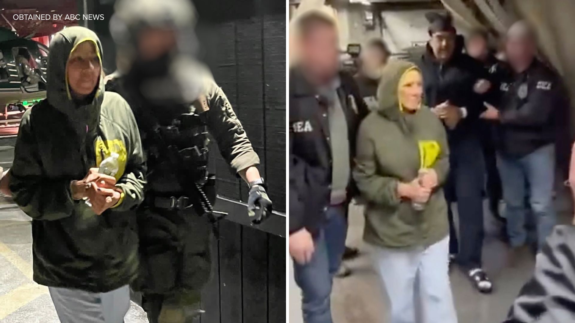 In the photo obtained by ABC News on the right, ousted Venezuelan President Nicolas Maduro is seen with his wife together in custody.