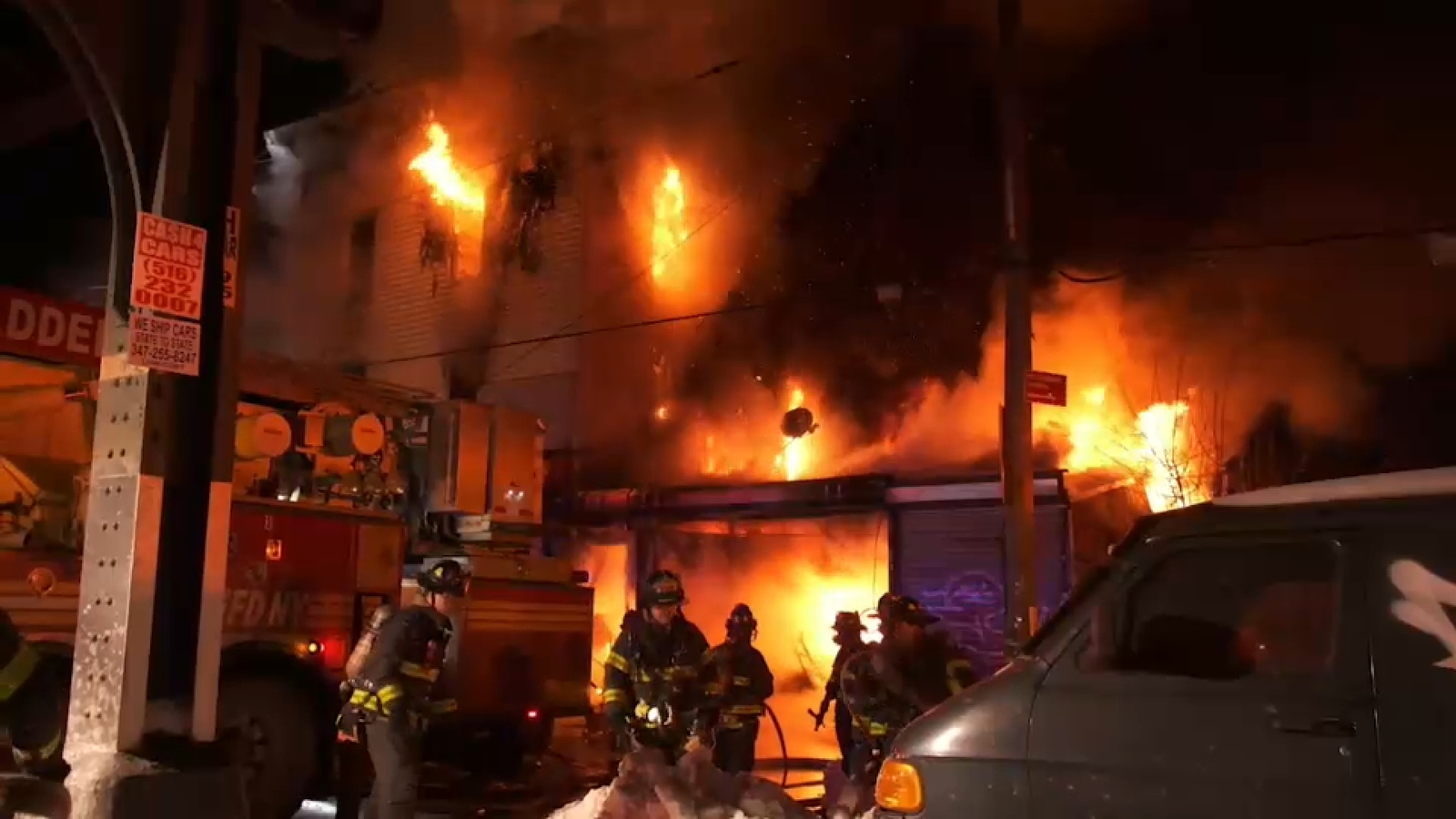 Flames shoot through deli to apartments above in Allerton section of the Bronx