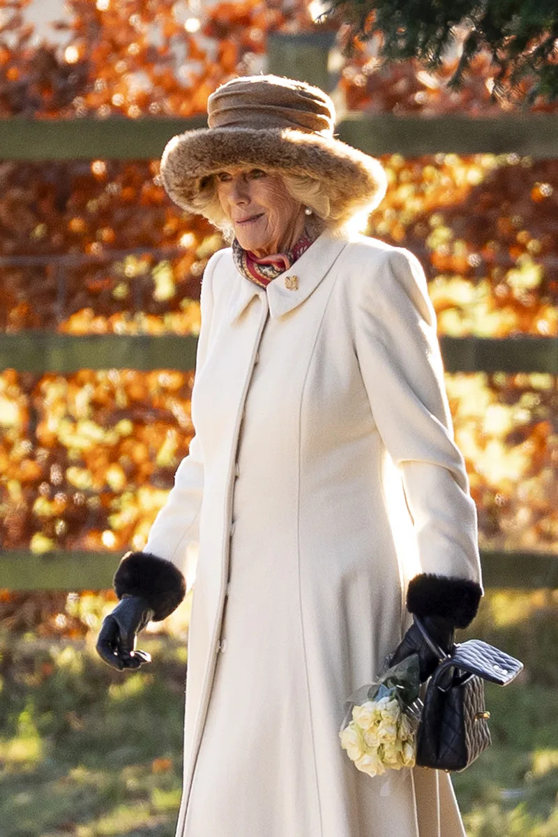 Queen Camilla wears the 1902 Coronation Brooch while attending the Sunday morning church service at St Mary Magdalene church in Sandringham, Norfolk, on Jan. 4, 2026.