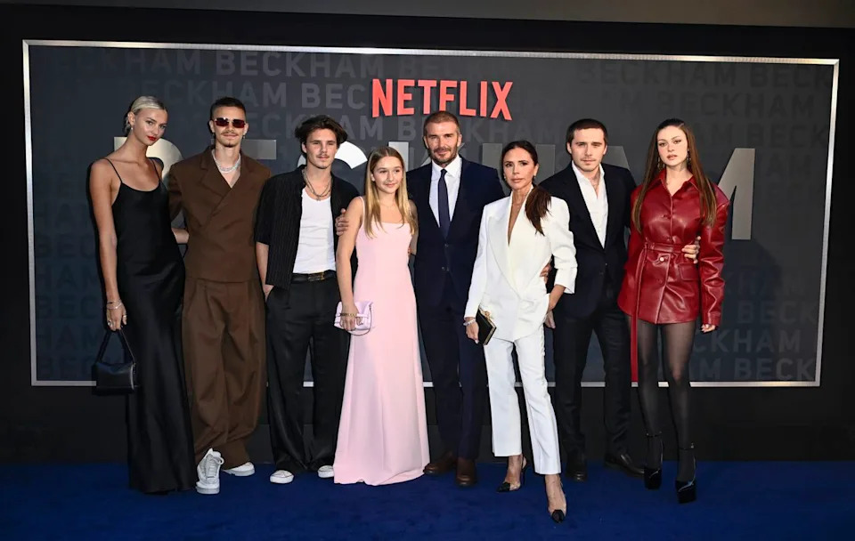 Gareth Cattermole/Getty Images The Beckham family at the Netflix 'Beckham' UK Premiere in 2023.