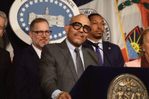 New York City Council Speaker Julie Menin, the Department of Consumer and Worker Protection (DCWP), and Urban Upbound today celebrated Earned Income Tax Credit (EITC) Awareness Day at City Hall, highlighting the critical role free tax preparation plays in helping working families access the refunds they deserve. The event also marked 20 years of Urban Upbound’s partnership with DCWP to provide free, high-quality tax preparation services to New Yorkers. Bishop Mitchell G. Taylor, CEO and Co-Founder of Urban Upbound speaking at podium.