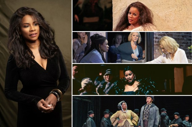 Denyce Graves, left, in (top-bottom) "Carmen," "The Hours," "The Rake's Progress," and "Peter Grimes." (Ken Howard; Evan Zimmerman / Met Opera; Met Archives; Richard Termine / Met Opera)