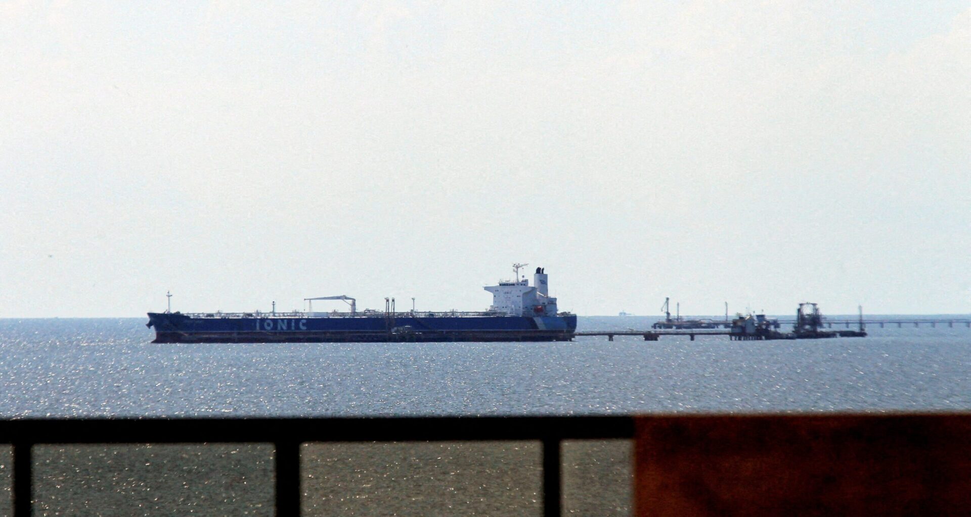Chevron-chartered oil tanker Ionic Anax is seen near the Bajo Grande port in Venezuela's Lake Maracaibo after loading for export