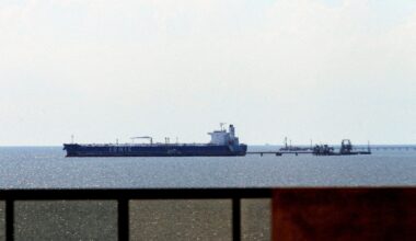 Chevron-chartered oil tanker Ionic Anax is seen near the Bajo Grande port in Venezuela's Lake Maracaibo after loading for export