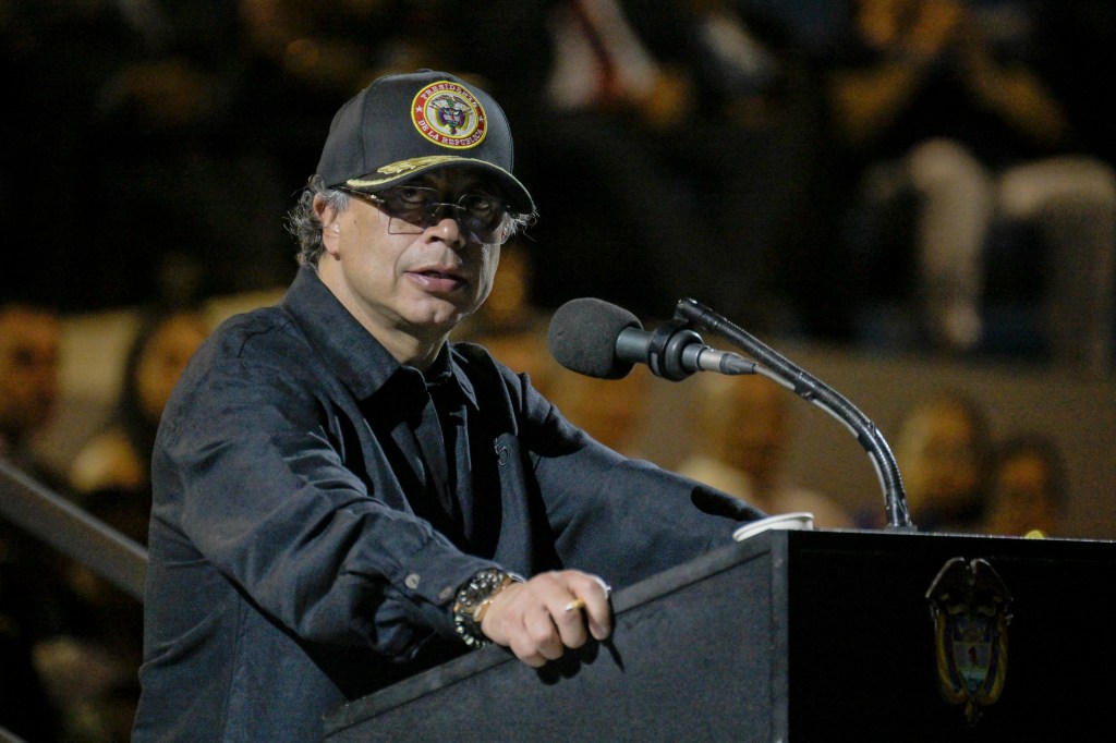 Colombia's President Gustavo Petro speaks at a ceremony.