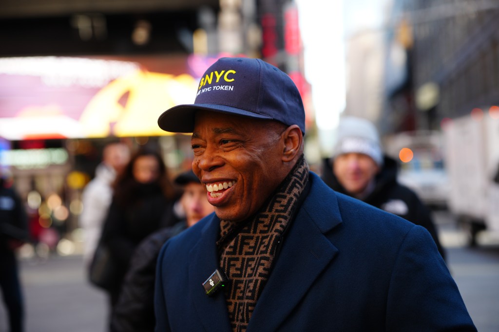 Former mayor Eric Adams in Times Square.