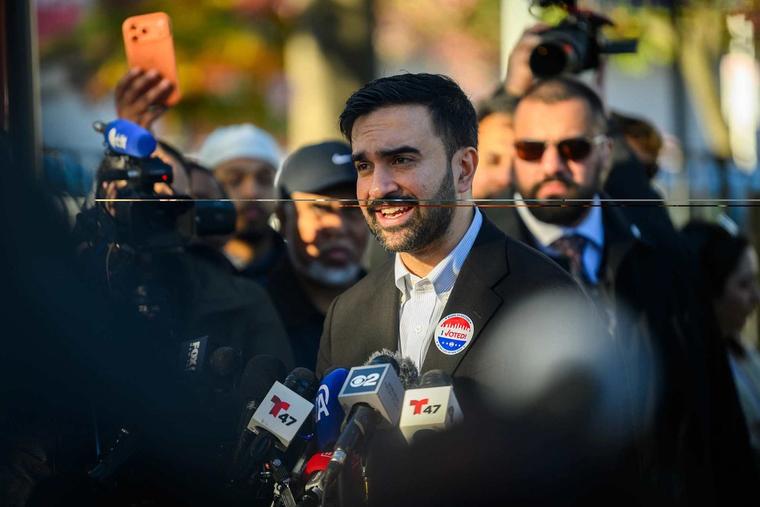 Then-Democratic Mayor-elect Zohran Mamdani speaks to members of the media during a press conference after voting on Nov. 4, 2025.