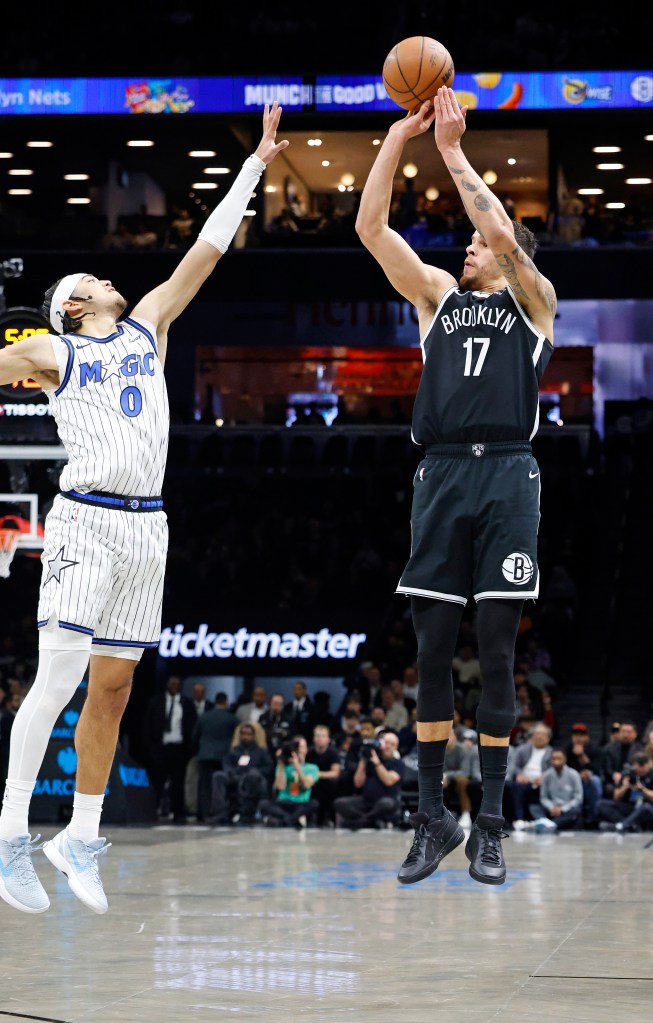 Brooklyn Nets forward Michael Porter Jr. (17) three point basket during the first half when the Brooklyn Nets played the Orlando Magic Wednesday, January 7, 2026 at Barclays Center in Brooklyn, NY. 