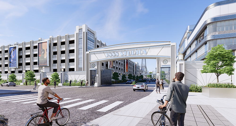 The planned 1888 Studios in Bayonne, a 1.5 million-square-foot facility, was designed by leading architecture firm Gensler to evoke the imagery of Golden Age Hollywood and is being developed by Togus Urban Renewal.