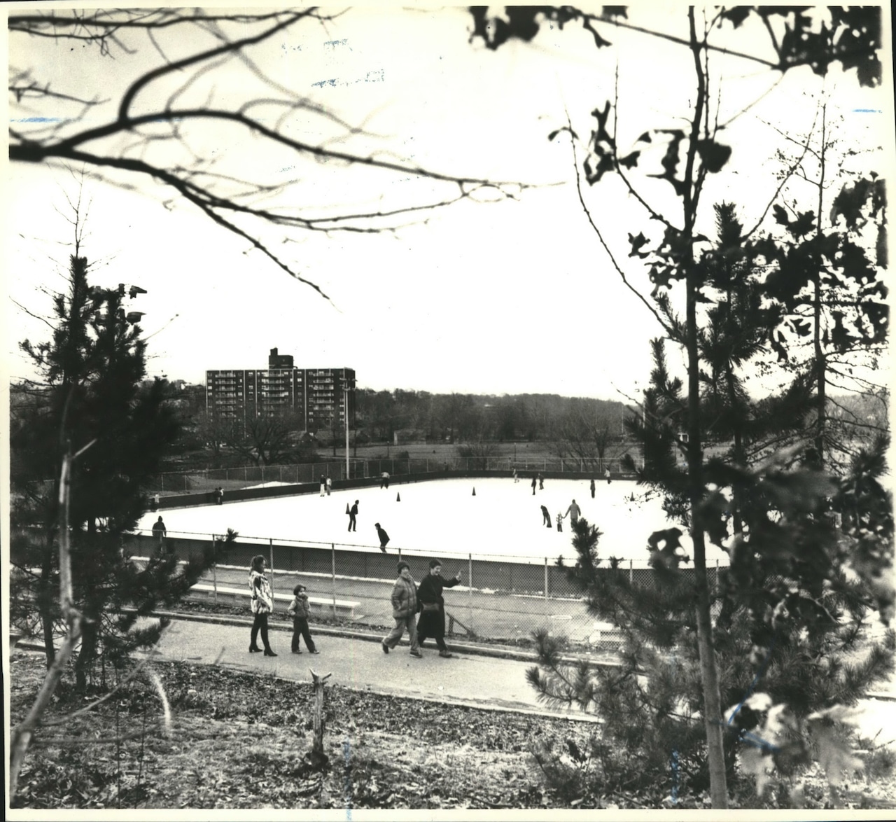 1982 Press Photo Ice skaters at War Memorial Skating Rink, Clove Lakes Park