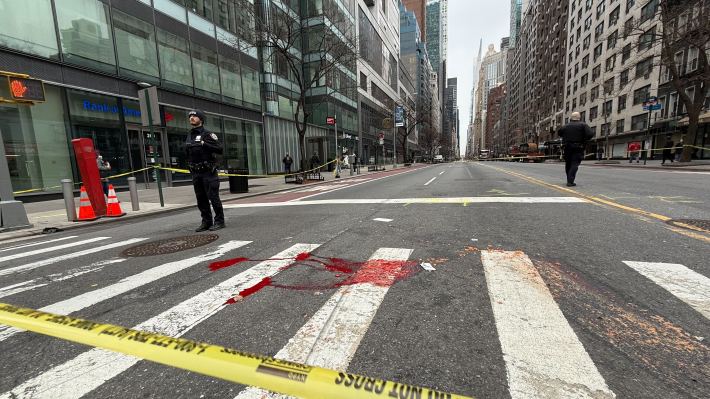 Blood and human matter stain a crosswalk on 2nd Ave and East 57th Street