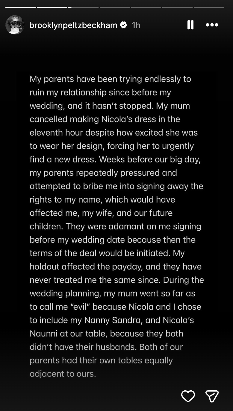 Brooklyn Beckham IG story