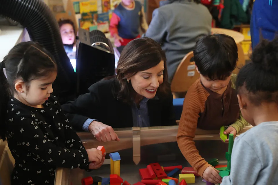 New York Gov. Kathy Hochul visits with children in Poughkeepsie on Jan. 14, 2026.