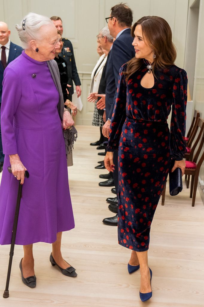 Queen Margrethe of Denmark and Queen Mary Of Denmark attend a re-opening event for the Hofteatret at Christiansborg Palace