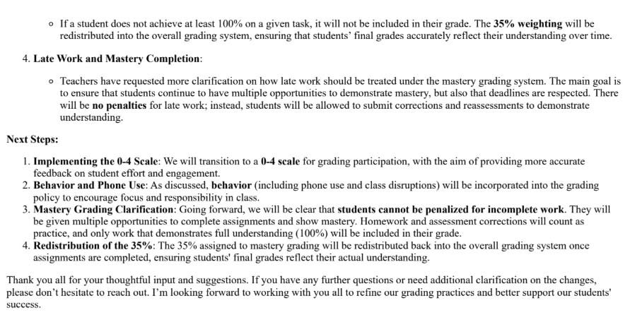 Grades below 100% “will not be included in their final grade,” the email states. Obtained by The NY Post