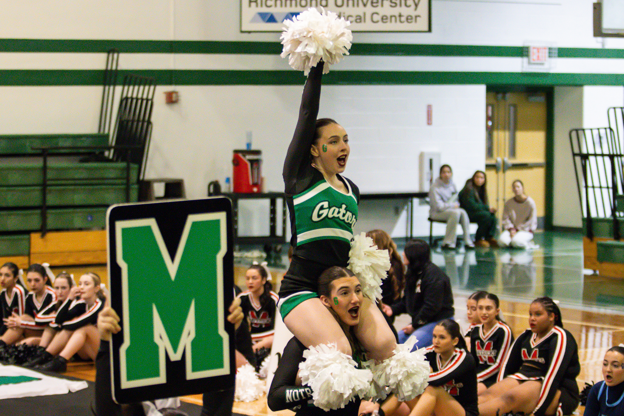 The event featured performances from four of the Staten Island teams competing in the National High School Cheerleading Competition this weekend along with the Seahawks showing off its routine. (Annie DeBiase for the Advance/SILive.com)